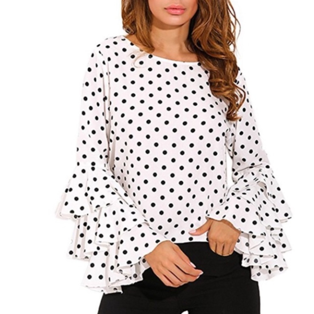 Black & White Polka Dot Flounce Sleeve Top Sz 16